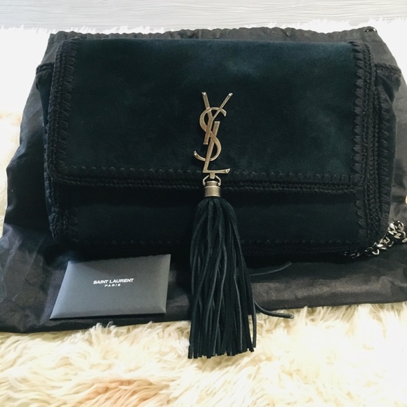 New Authentic SAINT LAURENT Medium Kate Whipstitch Suede Shoulder Bag - Picture 9 of 15